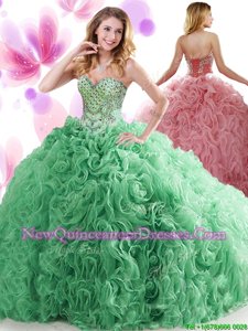 Captivating Spring Green Lace Up Quinceanera Dresses Beading and Ruffles Sleeveless Sweep Train
