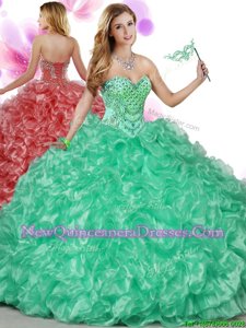 Designer Sweetheart Sleeveless Organza Quinceanera Dresses Beading and Ruffles Lace Up