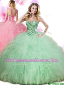 Customized Apple Green Lace Up Sweetheart Beading and Ruffles 15 Quinceanera Dress Tulle Sleeveless