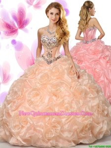 Extravagant Peach Lace Up Sweet 16 Dresses Beading and Pick Ups Sleeveless Floor Length
