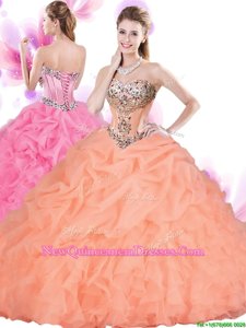 Chic Sweetheart Sleeveless Tulle Ball Gown Prom Dress Beading and Ruffles Lace Up