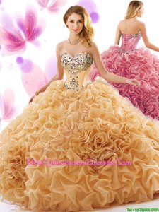 Vintage Orange Organza Lace Up Sweet 16 Quinceanera Dress Sleeveless Court Train Beading and Ruffles