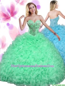 Sophisticated Sweetheart Sleeveless Organza Ball Gown Prom Dress Beading and Ruffles Lace Up