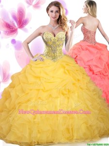 Fine Ruffled Gold Sleeveless Tulle Lace Up Sweet 16 Dress for Military Ball and Sweet 16 and Quinceanera