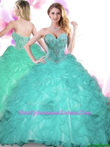Hot Selling Turquoise Lace Up Quinceanera Gown Beading Sleeveless Floor Length