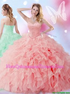 Nice Floor Length Ball Gowns Sleeveless Watermelon Red Vestidos de Quinceanera Lace Up