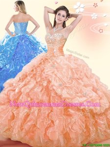 On Sale Sleeveless Lace Up Floor Length Beading and Ruffles and Pick Ups Quinceanera Dress
