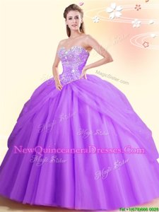 Free and Easy Lilac Sleeveless Beading Floor Length Quinceanera Gown
