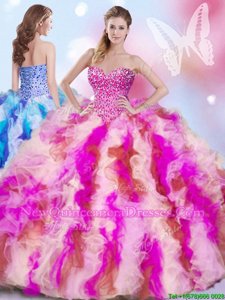 Sweetheart Sleeveless Lace Up Sweet 16 Dresses Multi-color Organza