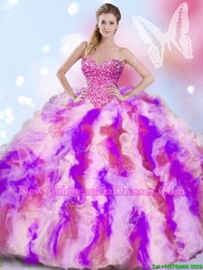 Cheap Multi-color Sweetheart Lace Up Beading and Ruffles Vestidos de Quinceanera Sleeveless