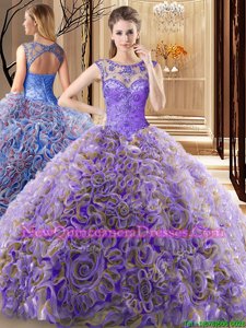Scoop Lavender Sleeveless Beading Lace Up Ball Gown Prom Dress