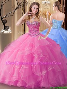 Simple Sweetheart Sleeveless Sweet 16 Dress Floor Length Beading Lilac Tulle