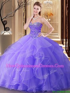Affordable Lavender Sleeveless Floor Length Beading Lace Up 15th Birthday Dress