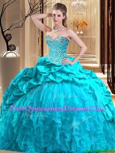 Spring and Summer and Fall and Winter Taffeta and Tulle Sleeveless Sweet 16 Quinceanera Dress Brush Train andBeading and Ruffles