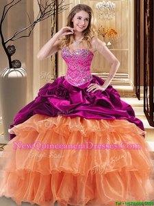 Superior Floor Length Ball Gowns Sleeveless Fuchsia and Orange Vestidos de Quinceanera Lace Up