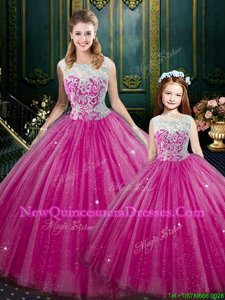 Suitable Sleeveless Lace Up Floor Length Lace Quinceanera Gowns