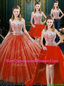 Perfect Four Piece Sleeveless Zipper Floor Length Beading and Lace Quinceanera Dresses