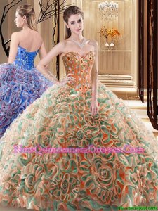 Captivating Multi-color Sleeveless Brush Train Embroidery and Ruffles With Train Quinceanera Gowns