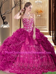 Trendy Spring and Summer and Fall and Winter Organza Sleeveless Sweet 16 Dress Court Train andEmbroidery and Pick Ups