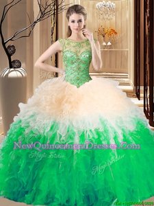 Dynamic Beading and Ruffles Quinceanera Gowns Spring Green Backless Sleeveless Floor Length