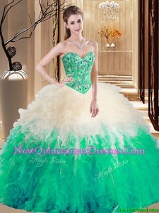 Multi-color Quinceanera Gowns Military Ball and Sweet 16 and For withEmbroidery and Ruffles Sweetheart Sleeveless Lace Up