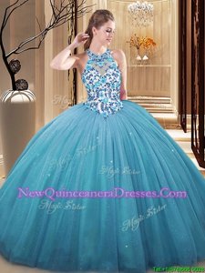 Inexpensive Floor Length Ball Gowns Sleeveless Baby Blue Sweet 16 Quinceanera Dress Lace Up