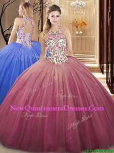 Customized Spring and Summer and Fall and Winter Tulle Sleeveless Floor Length Quinceanera Dresses andLace and Appliques