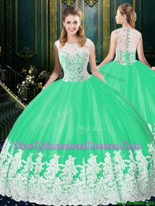 Super Scoop Sleeveless Tulle Quinceanera Dress Lace and Appliques Zipper