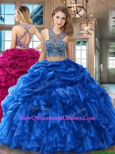 Simple Scoop Sleeveless Criss Cross Floor Length Beading and Ruffles and Pick Ups Quince Ball Gowns