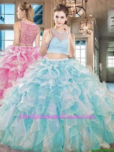 High End Bateau Sleeveless Organza Quinceanera Gowns Beading and Ruffles Side Zipper