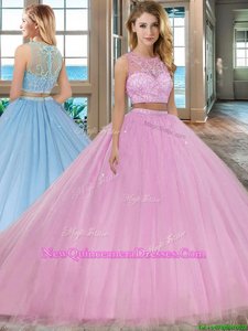 Fabulous With Train Lilac Sweet 16 Quinceanera Dress Scoop Sleeveless Court Train Zipper