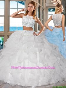 White Sleeveless Organza Side Zipper Sweet 16 Dress for Military Ball and Sweet 16 and Quinceanera