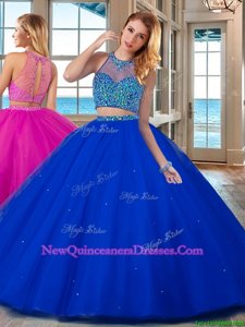Noble Floor Length Lace Up 15th Birthday Dress Royal Blue and In for Military Ball and Sweet 16 and Quinceanera withBeading