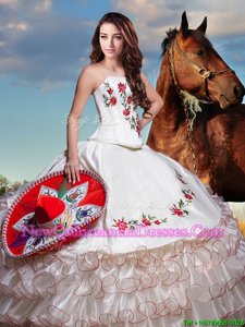Lovely Embroidery and Ruffled Layers Sweet 16 Quinceanera Dress White Lace Up Sleeveless Floor Length