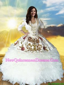Attractive White Sleeveless Beading and Embroidery and Ruffles Floor Length Sweet 16 Dress