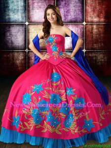 Delicate Multi-color Ball Gowns Taffeta Strapless Sleeveless Embroidery Floor Length Lace Up Quinceanera Dresses
