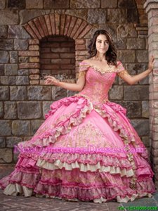 Fabulous Off the Shoulder Multi-color Taffeta Lace Up Quinceanera Dress Sleeveless Floor Length Beading and Embroidery and Ruffled Layers