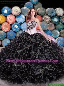 Suitable Black Sleeveless Floor Length Beading and Ruffles and Pick Ups Lace Up Quinceanera Gowns