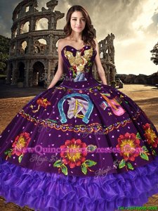 Inexpensive Ruffled Ball Gowns Sweet 16 Dress Purple Sweetheart Organza and Taffeta Sleeveless Floor Length Lace Up