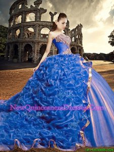 Luxurious Blue Sweetheart Neckline Beading and Sequins and Pick Ups 15 Quinceanera Dress Sleeveless Lace Up