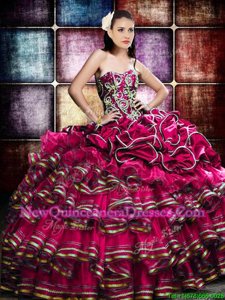 Captivating Ruffled Floor Length Ball Gowns Sleeveless Fuchsia Sweet 16 Dresses Lace Up