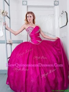 Affordable Sweetheart Sleeveless Lace Up Quinceanera Dress Fuchsia Tulle