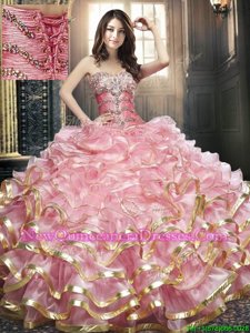 Hot Selling Floor Length Ball Gowns Sleeveless Pink Quinceanera Gown Lace Up