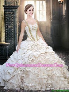Chic Organza and Taffeta Straps Sleeveless Lace Up Beading and Ruffles and Pick Ups Vestidos de Quinceanera in White