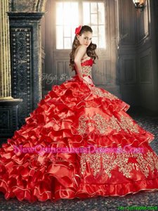 Unique Sweetheart Sleeveless Taffeta Sweet 16 Dresses Embroidery and Ruffled Layers Lace Up