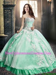 Beautiful Appliques and Embroidery Quince Ball Gowns Apple Green Lace Up Sleeveless Floor Length
