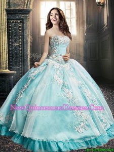 Stunning Baby Blue Lace Up Sweetheart Appliques Quinceanera Gown Organza and Tulle Sleeveless