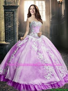 Lilac Ball Gowns Appliques Vestidos de Quinceanera Lace Up Tulle Sleeveless Floor Length