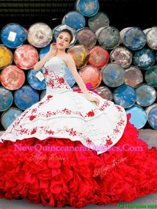 Spring and Summer and Fall and Winter Organza Sleeveless Floor Length Quinceanera Gown andAppliques and Embroidery and Ruffles