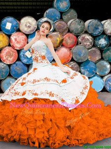 Glamorous Floor Length Orange Sweet 16 Quinceanera Dress Organza Sleeveless Spring and Summer and Fall and Winter Appliques and Embroidery and Ruffles